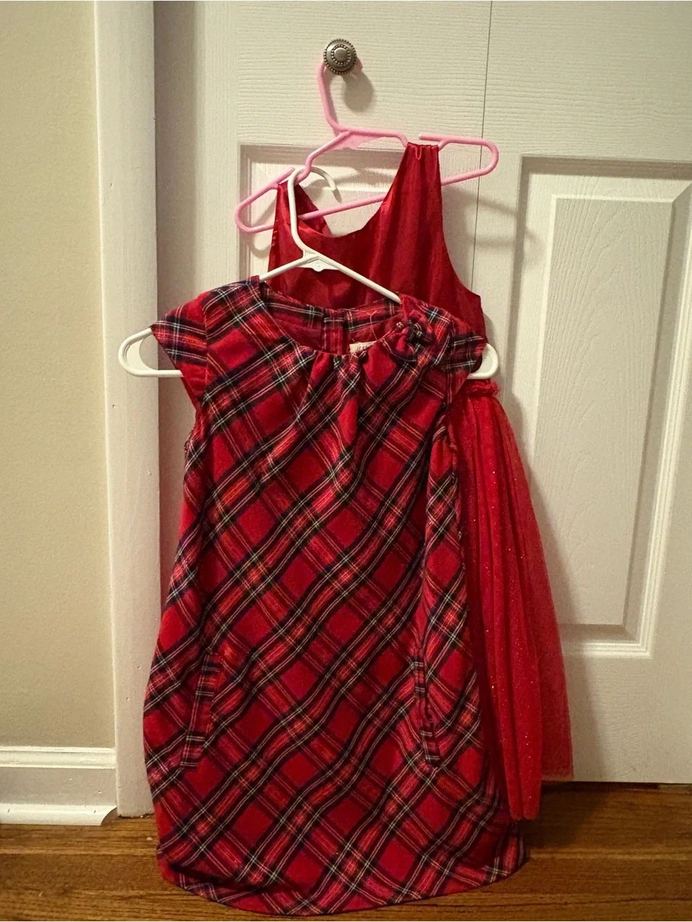 H&M Red Sparkle Tulle Costume Dress and Plaid Christmas Dress bundle